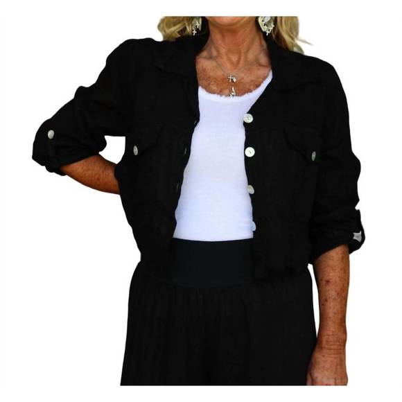 NEW LOOK MODE USA raw edge cropped linen jacket in black - Picture 2 of 4